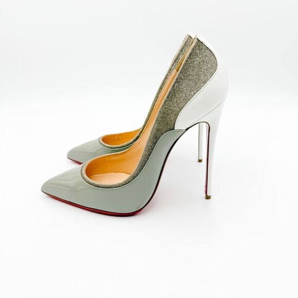 Christian Louboutin Tucsick 120 Pumps EU 38 US 8 Gray Patent Glitter High Heel - Picture 5 of 15